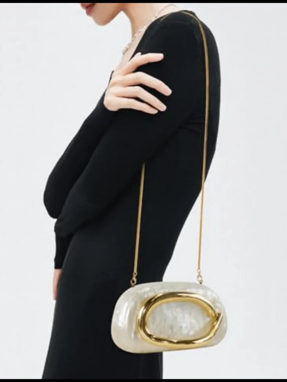 PU Leather Clutch Evening Bag with Detachable Strap for Formal Parties